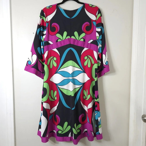 NICOLE MILLER 3/4 Sleeves Vibrant Colorful Retro Boho Dress with Waist Tie, 14 - Picture 8 of 15